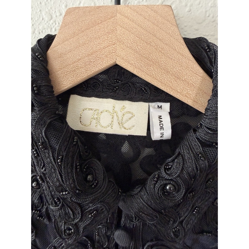 Vintage Cache Bolero Western Black Beaded Sheer Lace Cropped Cardigan Witchy Med - Picture 4 of 9